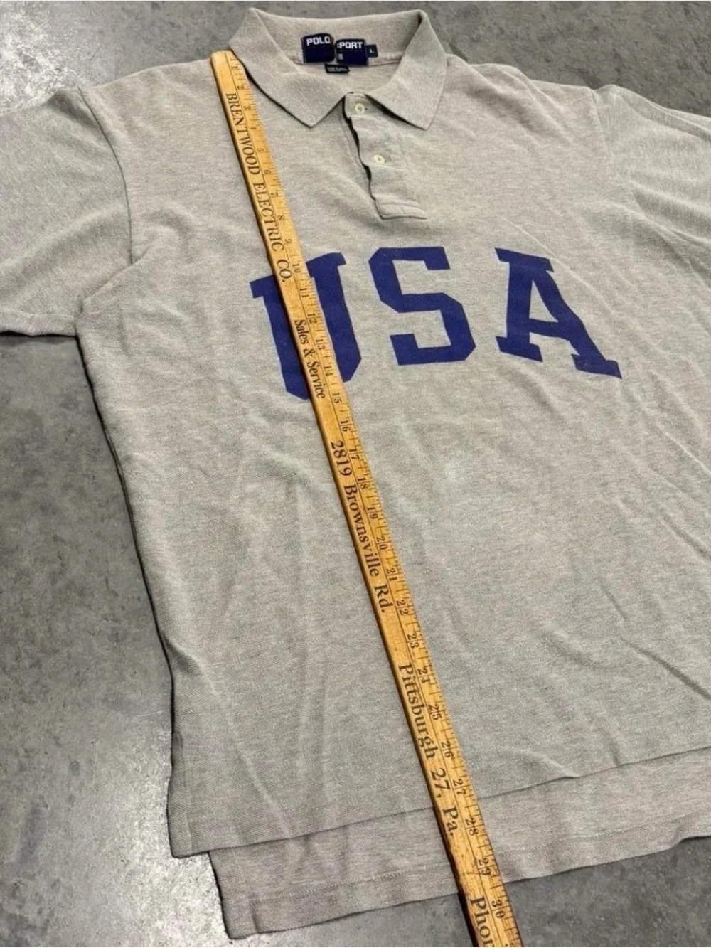 Vintage Polo Sport Ralph Lauren USA Gray Polo Shirt Large 90s Y2K Rare